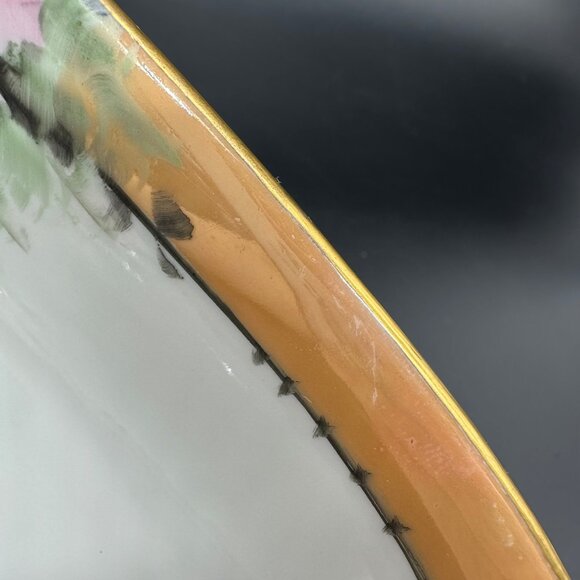 Antique Celery Dish Serving Bowl Bavarian Hand Painted Pink Roses Gold Floral - Picture 7 of 10